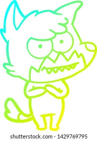 cold gradient line drawing of a cartoon grinning fox