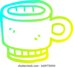 kalte Farbverlauf-Linienzeichnung eines Cartoon-Kaffeekrug