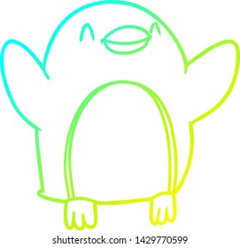 cold gradient line drawing of a cartoon penguin jumping for joy