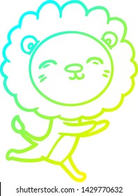 cold gradient line drawing of a cartoon running lion