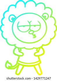 cold gradient line drawing of a cartoon bored lion