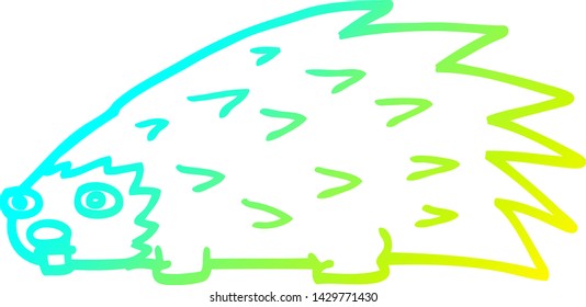cold gradient line drawing of a cartoon spiky hedgehog