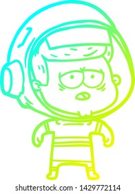 kalte Farbverlauf-Linie Zeichnung eines Cartoon müden Astronauten