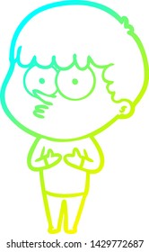 cold gradient line drawing of a cartoon curious boy