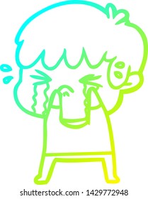 dibujo de una línea de gradiente frío de un niño de caricatura llorando
