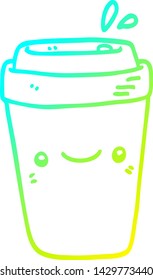 cold gradient line drawing of a cartoon takeaway coffee