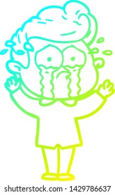 cold gradient line drawing of a cartoon crying man