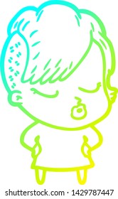 dibujo de una linea de gradiente frío de una caricatura de una chica bastante hipster