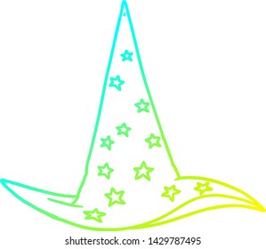 cold gradient line drawing of a cartoon wizard hat