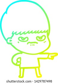 cold gradient line drawing of a cartoon boy