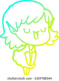 dibujo de línea de gradiente frío de una joven elfo de caricatura