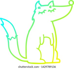cold gradient line drawing of a cartoon wolf