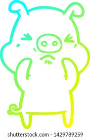 cold gradient line drawing of a cartoon angry pig