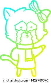 cold gradient line drawing of a cartoon cat