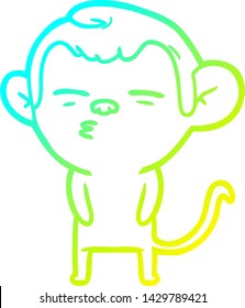 cold gradient line drawing of a cartoon suspicious monkey