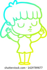 cold gradient line drawing of a cartoon indifferent woman