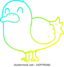 dibujo de línea de degradado frío de un pato de dibujos animados
