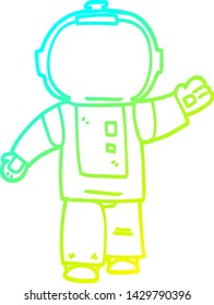 cold gradient line drawing of a cartoon walking astronaut