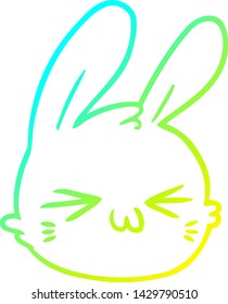 dibujo de línea de degradado frío de una cara de conejo de dibujos animados