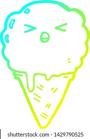dibujo de línea de degradado frío de un helado de dibujos animados