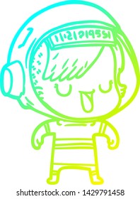 cold gradient line drawing of a cartoon astronaut woman