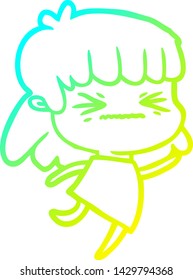 cold gradient line drawing of a cartoon woman