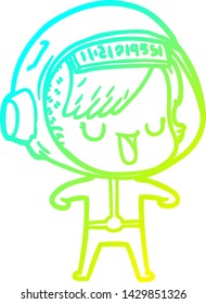 cold gradient line drawing of a cartoon astronaut woman