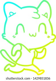 cold gradient line drawing of a cartoon happy cat running