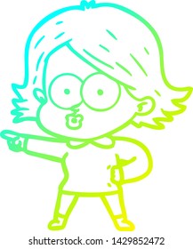 kalte Farbverlauf-Linienzeichnung eines Cartoon-Girl-Beutels
