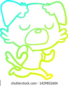 cold gradient line drawing of a cartoon dog jogging