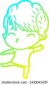cold gradient line drawing of a cartoon woman thinking