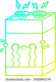 cold gradient line drawing of a cartoon crying battery