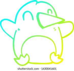 dibujo de una línea de degradado frío de un pingüino de navidad