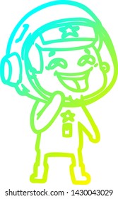 cold gradient line drawing of a cartoon laughing astronaut