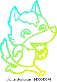 cold gradient line drawing of a cartoon hungry wolf