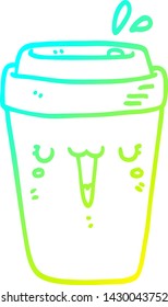 dibujo de línea de gradiente frío de una taza de café de dibujos animados