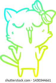 dibujo de línea de degradado frío de un gato de dibujos animados