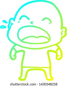 cold gradient line drawing of a cartoon shouting bald man