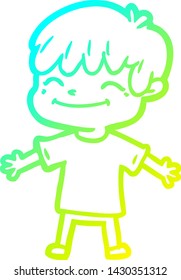 cold gradient line drawing of a cartoon happy boy
