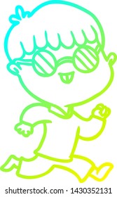 cold gradient line drawing of a cartoon boy wearing spectacles