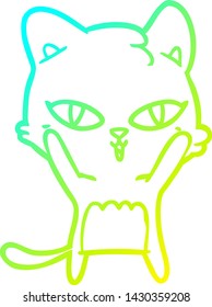 cold gradient line drawing of a cartoon cat