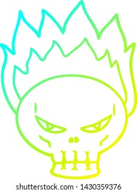 cold gradient line drawing of a cartoon flaming skull