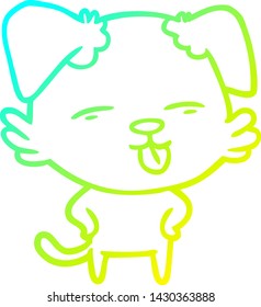 cold gradient line drawing of a cartoon dog sticking out tongue