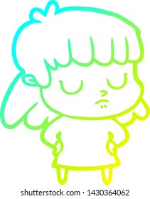 cold gradient line drawing of a cartoon indifferent woman