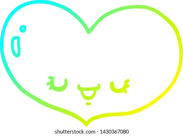 cold gradient line drawing of a cartoon love heart character