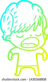 dibujo de línea de gradiente frío de una mujer de dibujos animados hablando