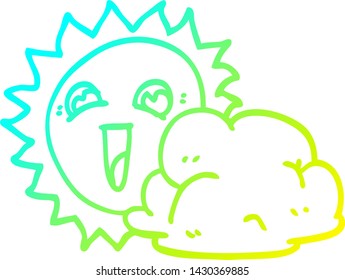 cold gradient line drawing of a cartoon sun and cloud