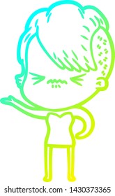 dibujo de una hipster fastidiada con gradiente frío
