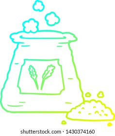 dibujo de línea de gradiente frío de una bolsa de harina de dibujos animados