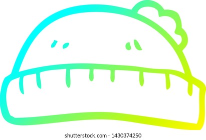 dibujo de línea de gradiente frío de un sombrero de lana de dibujos animados
